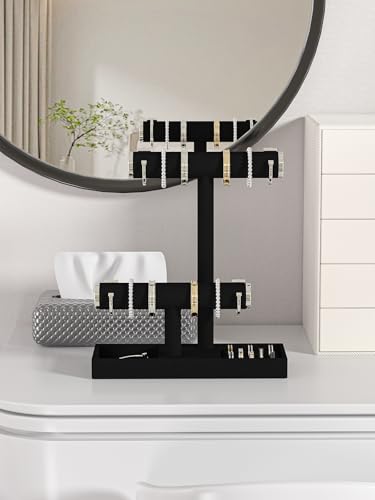 Bracelet and Necklace Holder,Velvet Jewelry Necklace Display Organizer Stand,bracelet Holder for Selling,Bracelet and Necklace Storage Tree (Style 2（Black+ Metal lid）) - style: Style 2（Black+ Metal lid）