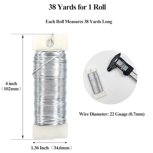22 Gauge Silver Metal Floral Wire, 38 Yards/35 Meters,for Christmas Wreaths,Tree Decoration,Flower Arrangement,Craft Wire,Flower Wire,Garden Wires,Flowers Bouquet Accessories,Jewelry Wires DIY - size: 22Gauge-Silver-1P/38Yards