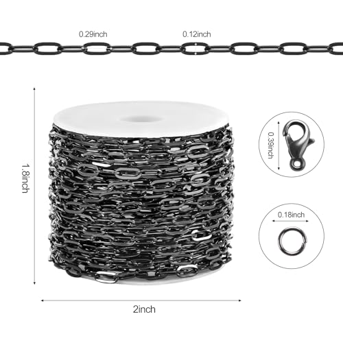 Kyutong 5 Meters Stainless Steel Necklace Chains Bulk on Roll Small Paper Clip Links with Jewelry Connectors Black Paperclip Craft Chain for Men Women DIY Handcrafts - color: black paperclip