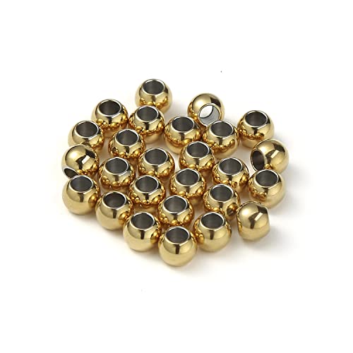 60 Pcs Gold Plated Stainless Steel Round Spacer Beads 3.5mm Hole, Seamless Loose Beads for DIY Bracelet Necklace Jewelry Making Findings 6mm - color: gold, size: 6*3.5mm