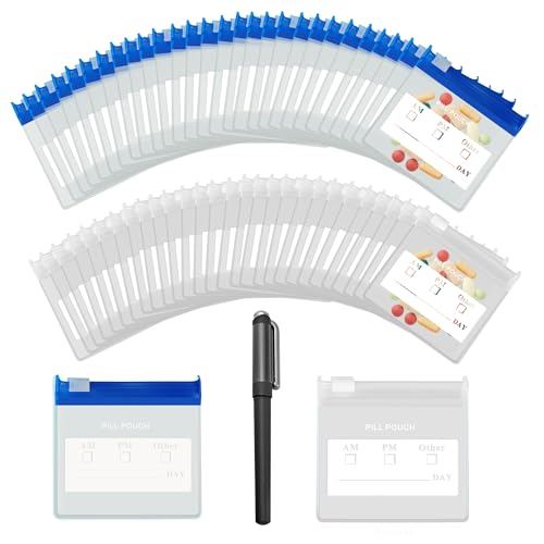 36 Packs Color Pill Pouch Bags 12mil 3 x 2.75 Inch bpa-Free, Frosted Clear EVA Materials, Heavy-Duty Thick Plastic Bags for Travel Medicine Organizer, Jewelry, Small Craft Pieces-Clear+Blue - color: Frosted & Clear+blue, size: Pack of 36