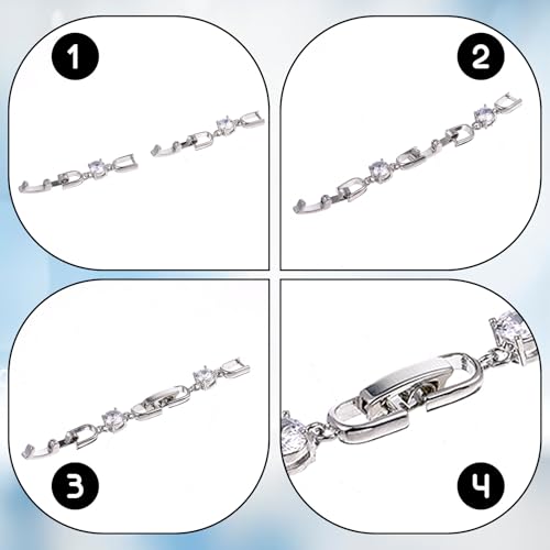 3 Pcs Bracelet Extender Silver Necklace Extenders for Women Crystal Rhinestone Foldover Extension Jewelry Clasps for Bracelet Necklace Jewelry Making (White Gold)