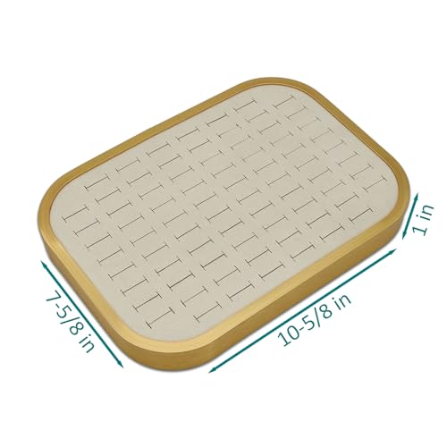 TheDisplayGuys - Aluminum Jewelry Organizer Display Tray - Faux Suede Insert - 76 Ring Holder Slots - Gold/Beige - color: Beige Suede, size: Ring Slots - 76, style: Aluminum - Gold