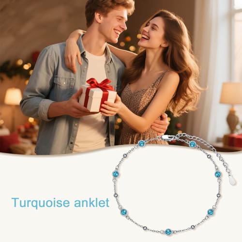 HPQQ Anklet Bracelet for Women 925 Sterling Silver Natural Stone Chain Bead Ankle Bracelet Beach Summer Fine Jewelry Mothers Day Birthday Gifts for Women Mom Wife - color: Anklet-9"-11"-Turquoise