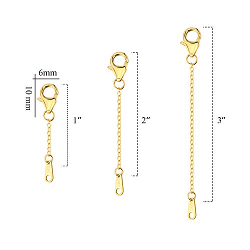 14K Gold Necklace Extenders 925 Sterling Silver Chain Extension Necklace Bracelet Anklet Extender for Jewelry Making (1 2 3 inch) - color: 14K Gold