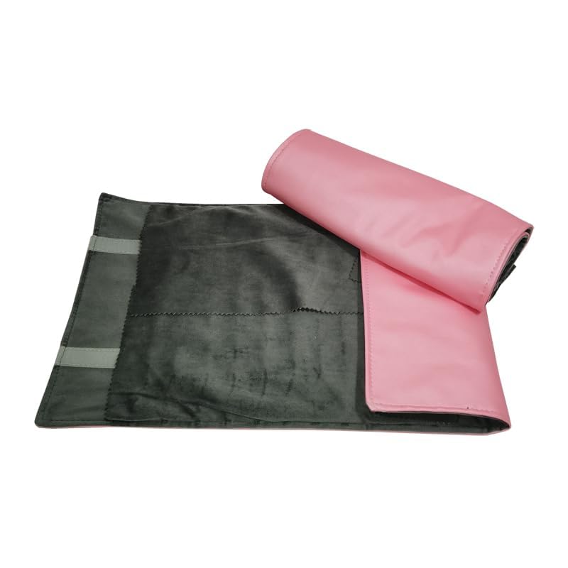 Portable Jewelry Roll Untangled Secure Necklace Travel Storage Bag Displays Holder 16 Chain (Pink PU and gray velvet) - color: Pink PU and gray velvet