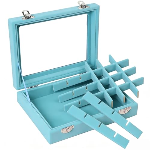 Velvet Jewelry Box 24 Grid Jewelry Earrings Display Organiser Box Ring Tray Holder Earrings Storage Case for Girls Women Wife Mom (Light blue) - color: Light blue