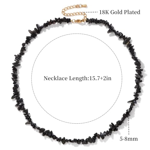 Raw Crystal Necklaces for Women 5-8mm Handmade Natural Stone Necklace Beaded Choker Necklace Healing Crystal Necklace Gemstone Necklace Raw Crystal Beaded Necklace for Her - style: Obsidian