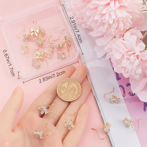 Beebeecraft 1 Box 20Pcs Cubic Zirconia Earring Hooks Bowknot French Fish Hooks with Horizontal Loop for Earring Jewelry DIY Making - color: Gold