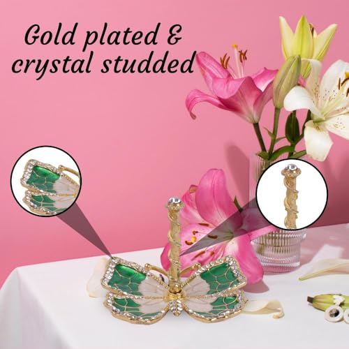 Matashi Butterfly Jewelry Holder for Women, Enamel - Gold Plated Jewelry Stand Organizer Ring Holder w/Crystals, Gift for Mom on Christmas, Mother’s Day, Birthday, Anniversary, Valentine’s Day, Green - color: Green