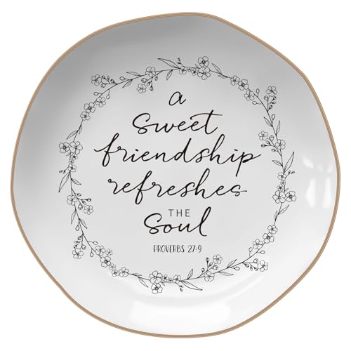 LITTLEBIGGER Friendship gifts for women – Jewelry Dish，Friend Gifts for Women – Sweet Friendship – Proverbs 27:9，Bible Verse Jewelry Dish, Christian Gifts – Jewelry Tray – Mothers Day Gifts - style: Friendship - B
