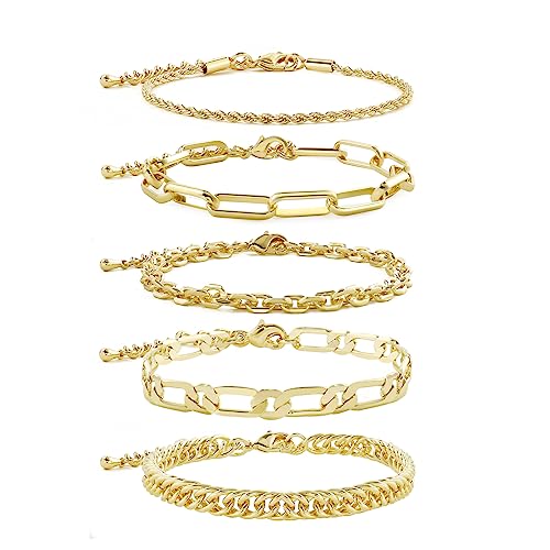 Waterproof Gold Chain Bracelet For Women Non Tarnish,14K Gold Plated Link Dainty Bracelets Stake Layered Bracelet Set Hypoallergen Gold Jewelry - color: Style-13