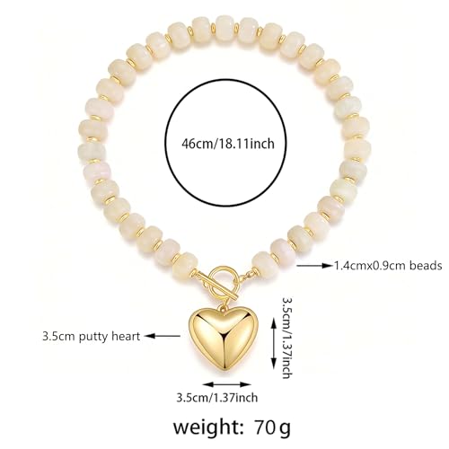 GZQ Chunky Gold Heart Necklace for Women, Resin Beaded Chain with Puff Heart Adjustable Clasp, Perfect for Daily Wear Party Date Streetwear Outfits Fashion Jewelry Gift - color: White