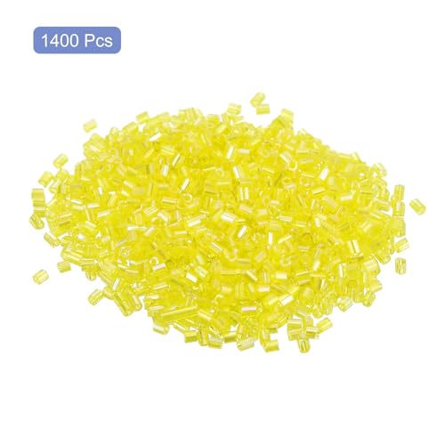 uxcell 1400Pcs Glass Bugle Beads, 1.9x1.5mm Tube Mini Loose Glass Seed Spacer Bead for DIY Earrings Necklaces Bracelets Jewelry Making (Yellow) - color: Yellow, size: 1.9x1.5mm