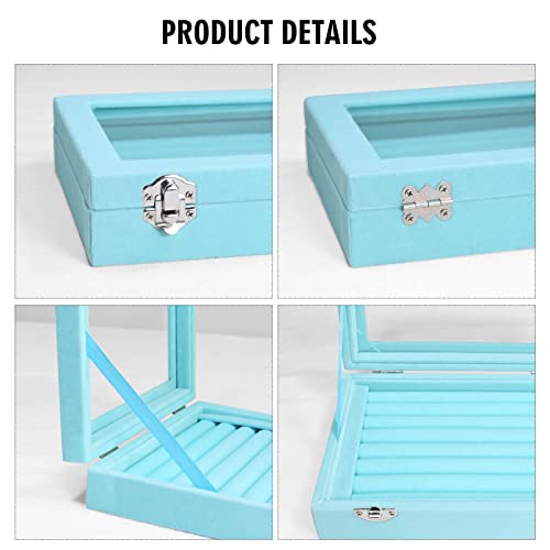 Vicoter Rings Organizer Tray 7 Slots Velvet Jewelry Earring Storage Box with Transparent lid Jewelry Display Case for Girls Wife Mom Women (Light Blue) - color: Light Blue
