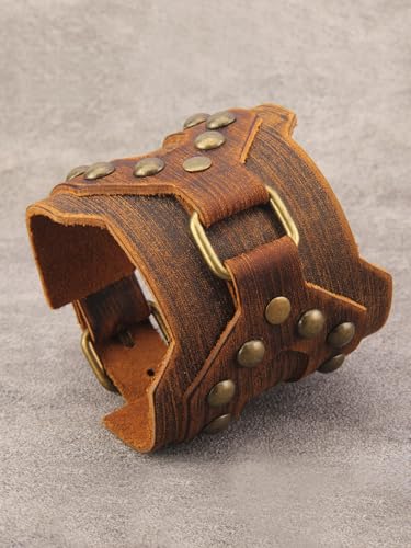 GelConnie Leather Cuff Bracelet Punk Braided Bracelets Rock Leather Wristbands Faux Mens Leather Bracelet Gothic Viking Bangle Adjustable Wrap Bracelet for Women,Men - color: Large Leather Bracelet