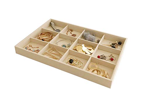 Large Stackable Jewelry Display Tray Case Organizer Premium Velvet Soft Light Beige Home Store Sales Shows (12 Grid) - color: 12 Grid
