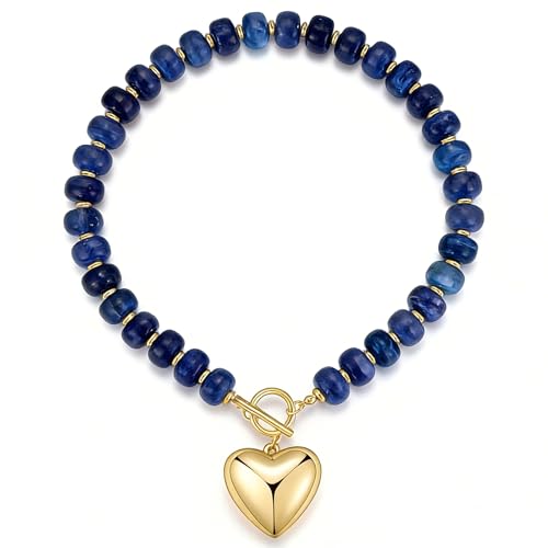 GZQ Chunky Gold Heart Necklace for Women, Resin Beaded Chain with Puff Heart Adjustable Clasp, Perfect for Daily Wear Party Date Streetwear Outfits Fashion Jewelry Gift - color: Blue