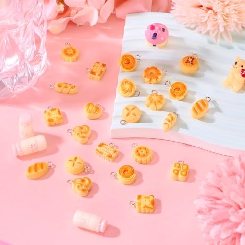 Craftdady Resin Plastic Miniature Food Snack Pendants Charms Ice Drink Juice Pendants Cute Bottle Fruit Keychain Charms Hang Ornament for DIY Craft Earring Bracelet Necklace Jewelry Making - color: Yellow Simulated Bread