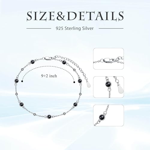 HPQQ Anklet Bracelet for Women 925 Sterling Silver Natural Stone Chain Bead Ankle Bracelet Beach Summer Fine Jewelry Mothers Day Birthday Gifts for Women Mom Wife - color: Anklet-9"-11"-Black Onyx