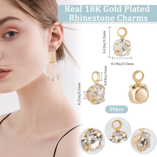 Beebeecraft 1 Box 50Pcs Rhinestone Charms 18K Gold Plated Lucky Birthstone April Charms for Earrings Necklace Anklet Bracelet Crafting DIY Jewelry Making Craft Accessories, Tiny 3.5mm/0.14in - color: Gold