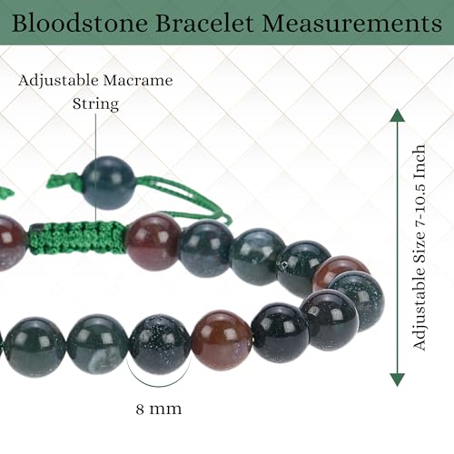 ANAYA AGATE Energy Protection Crystal Handmade Adjustable Bead Bracelet Perfect for Men, Women’s Christmas Gift - Gemstone Healing Stretch Bracelet Pulsera Para Hombre Mujer Stocking Stuffer - color: Bloodstone
