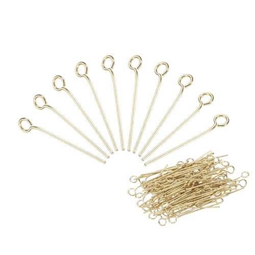 PATIKIL 200Pcs 304 Stainless Steel Jewelry Eye Pins 20mm 22 Gauge Gold Open Eye Pins for Jewelry Making DIY Craft Necklaces Bracelets Earrings - color: Gold, size: 20mm