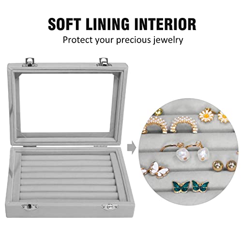 Vicoter Rings Organizer Tray 7 Slots Velvet Jewelry Earring Storage Box with Transparent lid Jewelry Display Case for Girls Wife Mom Women (Grey) - color: Grey