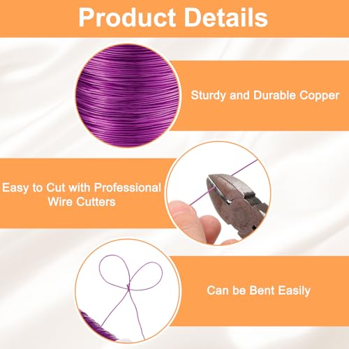 HARFINGTON Wire 203ft Length 24 Gauge Copper Craft Jewelry Wrapping Wire Tarnish Resistant Beading for Jewelry Making Supplies Crafting, Red-Purple - color: Red-Purple