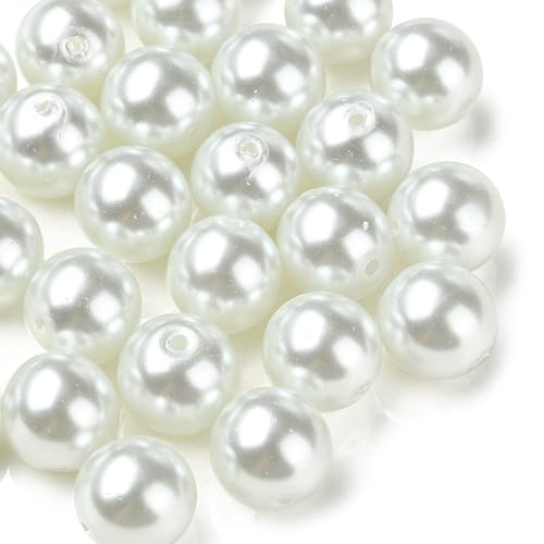 DanLingJewelry 70Pcs 12mm White Glass Pearl Beads Imitation Pearl Round Beads for DIY Craft Necklaces Bracelets Jewelry Making - color: 70pcs - Glass Pearl