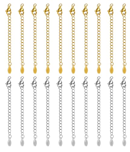 20 PCS Gold and Silver Necklace Extenders for Women Gold Plated Chain Extenders for Necklace Bracelet Anklet with Lobster Clasps - color: Flat Water Droplet