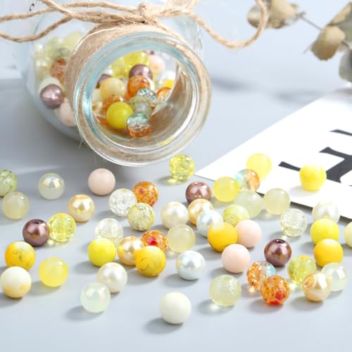 DUQGUHO 8mm Yellow Beads for Jewelry Making Yellow Glass Beads for Crafts Bracelets, Necklaces & DIY Crafts Glass Round Bead 360PCS - color: 4-Yellow