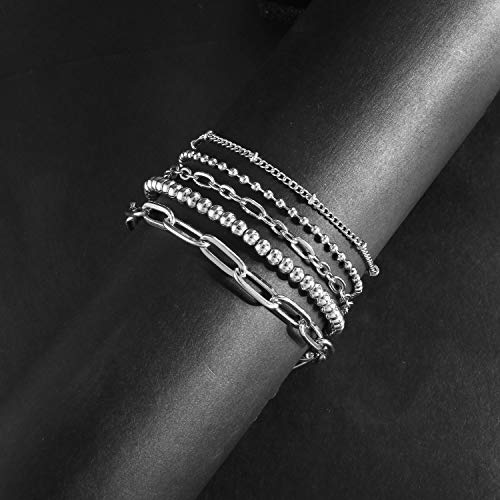Waterproof Gold Chain Bracelet For Women Non Tarnish,14K Gold Plated Link Dainty Bracelets Stake Layered Bracelet Set Hypoallergen Gold Jewelry - color: Style-3