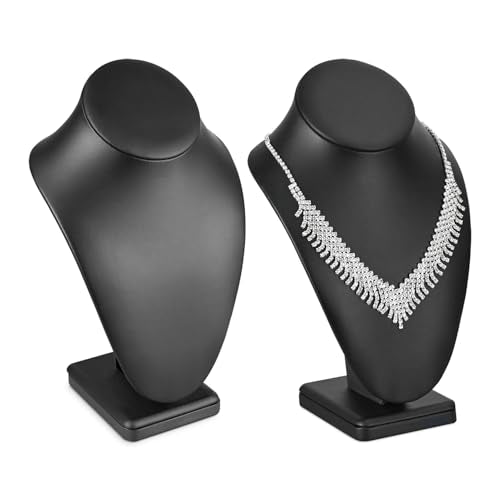 MOOCA 2 Pcs Deluxe Faux Leather Medium Necklace Chain Jewelry Display Holder, Jewelry Stand, Necklaces Display Mannequin Bust Stand, Black Faux Leather - color: 3) Black Faux Leather, 2 pieces