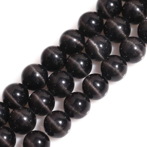 HAAMIIQII 60pcs 6mm Black Cat Eye Beads Round Loose Gemstone Beads for Jewelry Making Strand 15 Inch - color: Black, size: 6mm (60pcs)