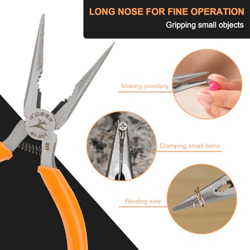 Rongon 5" 5 PCS Needle Nose Pliers for Jewelry Making, 5Pcs Small Needle Nose Pliers Set High Carbon Steel, Mini Long Nose Pliers with Wire Cutter for Home, Fishing, Jewelry, Crafts（5Pcs） - size: 5Pcs