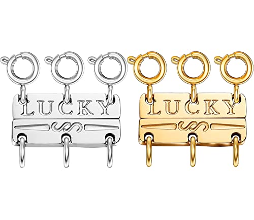Dailyacc Lucky Necklace Layering Clasp 18K Gold and Silver Multiple Necklace Clasps for Layered Look Separator - color: Triple - Gold & Silver (2pcs)