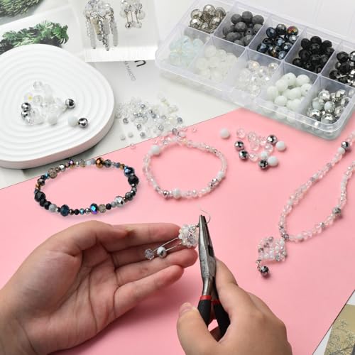 200pcs 8MM Faceted Rondelle Glass Beads for Jewelry Making, Briolette Crystal Glass Beads Plated Round Loose Spacer Beads for DIY Supplies Bracelets Necklaces Earrings (Black White) - color: Black White