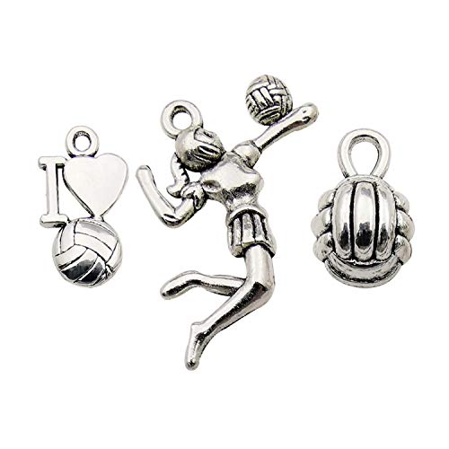 Youdiyla 45 Volleyball Charms Collection, Bulk I Love Sport Volleyball Girl Ball Fitness Charms Metal Pendant Craft Supplies Findings for Necklace and Bracelet Jewelry Making HM322 - color: Volleyball Charms-45pcs