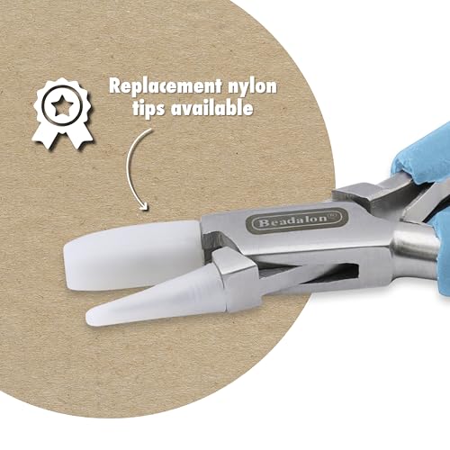 Beadalon Designer Series Nylon Jaw Pliers, Round Nose, Pacific Blue Vinyl-Free Grips, Stainless Steel, 5.25 in - color: Pacific Blue, style: Round Nose