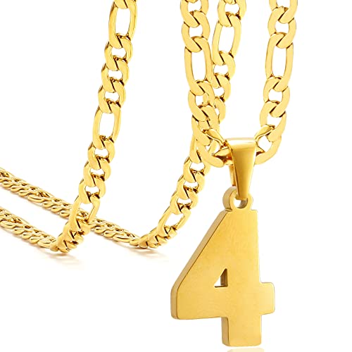 Personalized Jersey Number Necklaces for Mens,Athletes Stainless Steel Sport Number Pendant Chain for Mens Baseball/Basketball/Football Team Inspiration Jewelry with Gifts - color: Gold, style: 4 Gold