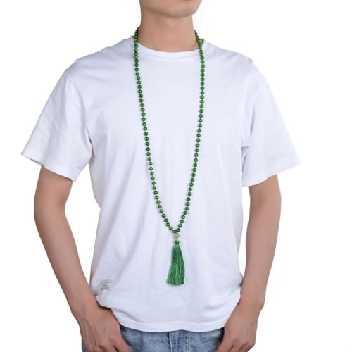 Adabele Premium 108 Mala Beads Malas Necklace - Natural Healing Gemstone Tibetan Buddhist Japa Prayer Meditation Reiki Chakra Stone Quartz Rock Women Men Jewelry - style: Green Jade