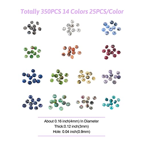 Craftdady 350Pcs Natural Faceted Gemstone Beads 14 Colors Rondelle Jasper Beads Dyed Round Loose Spacer Energy Healing Power Stone Beads for DIY Jewelry Crafts, 4x3mm - color: 14 Colors Sesame Jasper