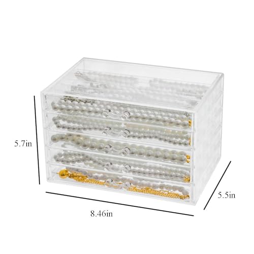 CLUQMEIK Necklace Box Tray with 5 Clear Drawers, Dustproof Necklaces Holder Storage Display Case, Necklace Tray Drawer for Pendant Suitable for Women and Girls (Transparent) - color: Clear-5layer