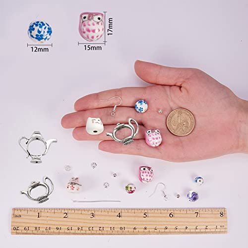SUNNYCLUE 1 Box DIY 10 Pairs Animal Flower Teapot Charms Ceramic White Porcelain Earring Making Starter Kit Fancy Flower Beads Jewelry Arts Craft Supplies Findings for Beginners Adults Women Gift