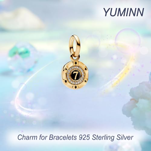 925 Sterling Silver Charms for Bracelets Gold Love and Heart Charms Cherry Blossom Dangle Beads Jewelry for Women - color: Gold Lucky 7