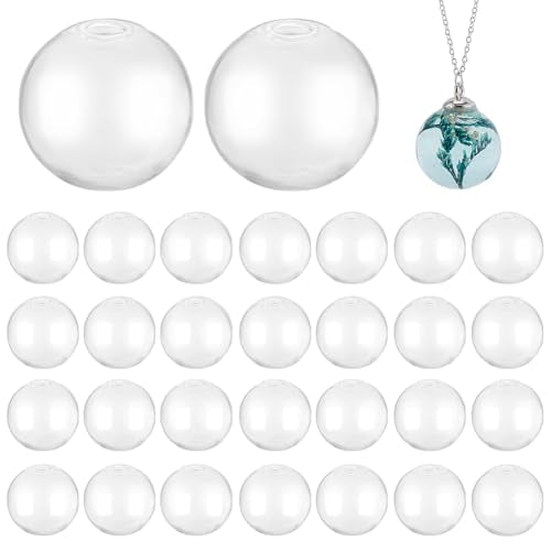 PH PandaHall 30pcs Mini Glass Globes, 1inch Small Glass Ball Bottles Orbs Balls Wish Charms Spheres UV Planet Crystal Craft Ball for UV Resin Dice Pendant Charms Earring Making - size: 1inch