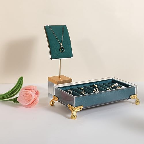 Green necklace holder small jewelry stand, Velvet necklace display stand for selling, metal jewelry organizer necklace hanger【Green】 - color: Green