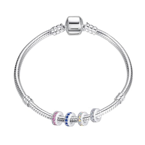 Clip Stopper Charms Sterling Silver Rondelle Spacer Bead Charm Stopper Charm for Pandora Charm Bracelets - color: Pink (2 pcs )