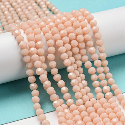 Perlin Czech Bohemian Crystal Glass Beads Faceted Round 4mm 90 Pieces Loose Spacer 1 Strand Beads for DIY Jewelry Earrings Necklace Bracelet Making (Powder Pink Opaque) - color: Powder Pink Opaque